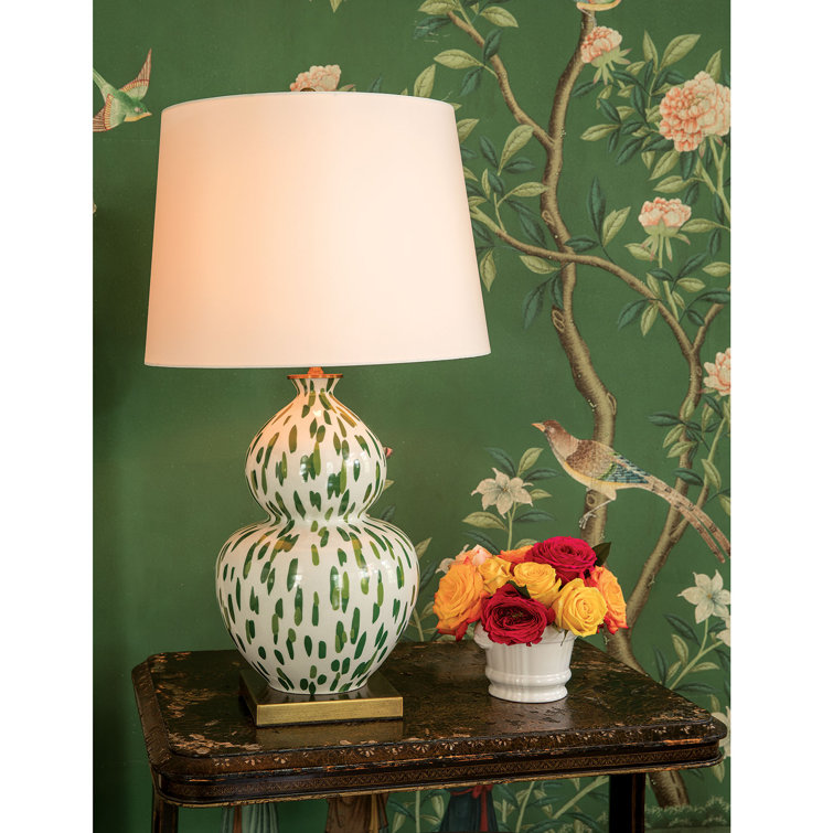 Palm Green and White Porcelain Double Gourd Table Lamp