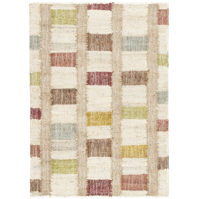 Ivory and Multicolor Geometric Handwoven Cotton Rug, 2' x 3'