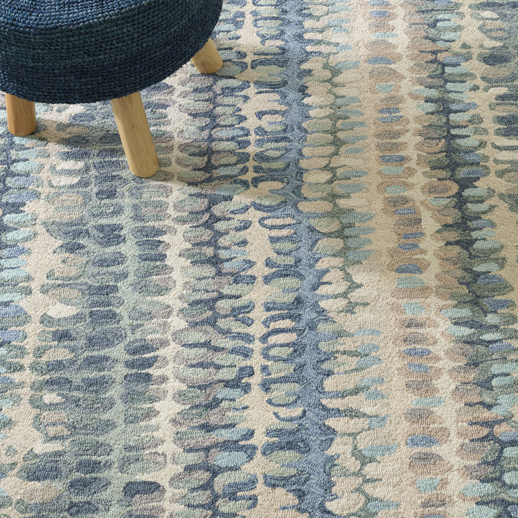 Handmade Blue Abstract Wool Rectangular Area Rug 2' x 3'