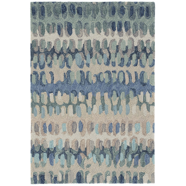 Handmade Blue and Beige Abstract Wool Area Rug