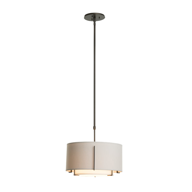 Exos Double Shade Drum Pendant in Opaque Natural Iron and Anna