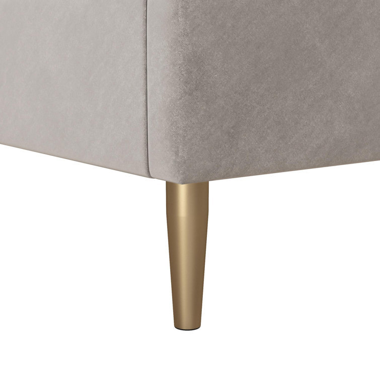 Daphne Light Gray Velvet Upholstered Bed with Brass Toned Legs