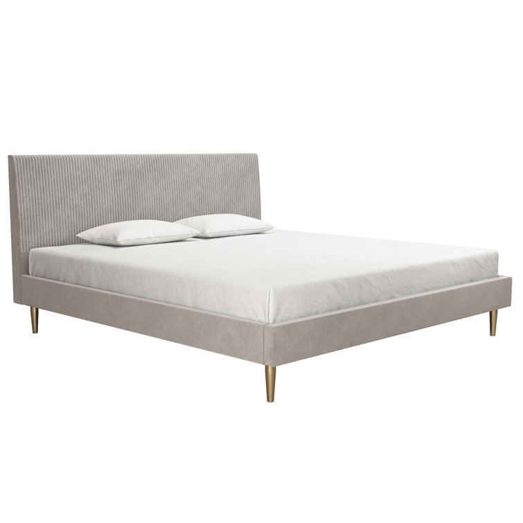 Daphne King-Sized Light Gray Velvet Upholstered Bed with Tufted Headboard