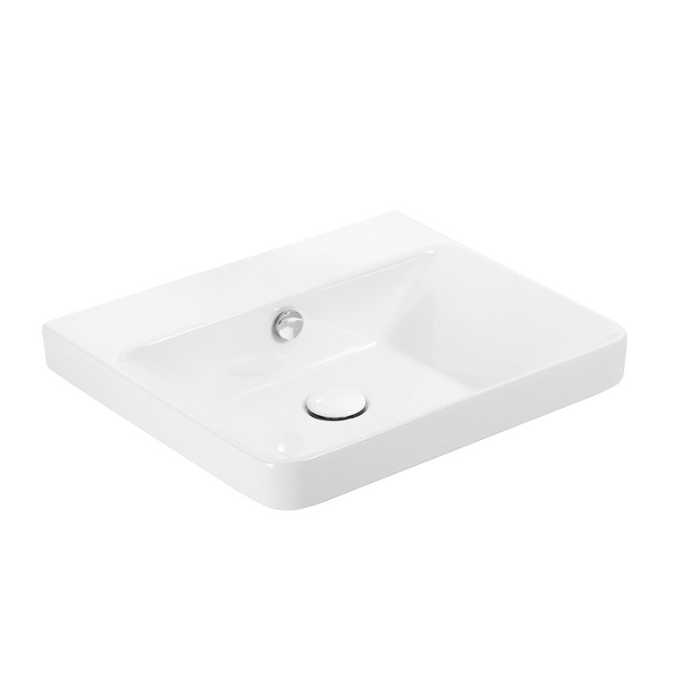 Glossy White Ceramic Rectangular Wall-Mount Bathroom Sink