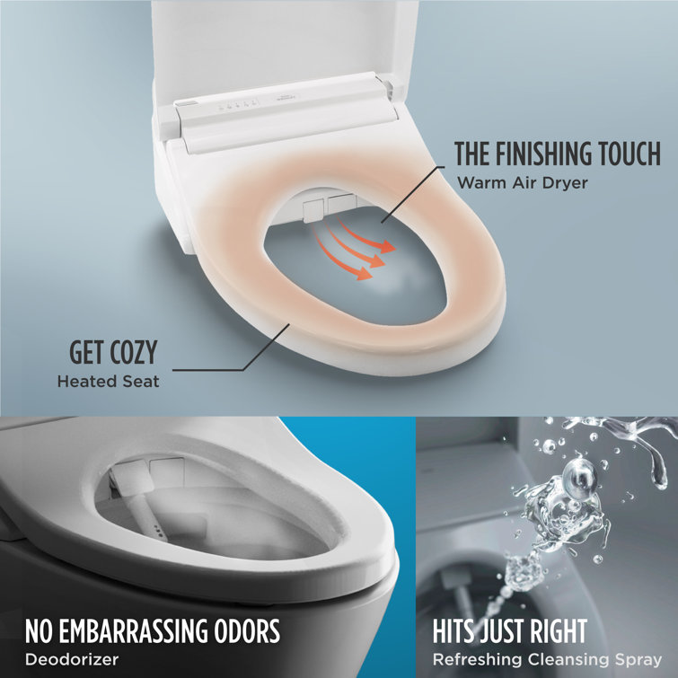 Aquia White Vitreous China Dual Flush Elongated Toilet with Bidet Seat