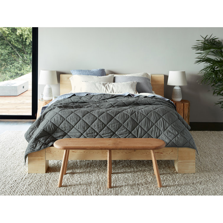 Steel Blue Diamond-Stitched Organic Cotton Full Comforter