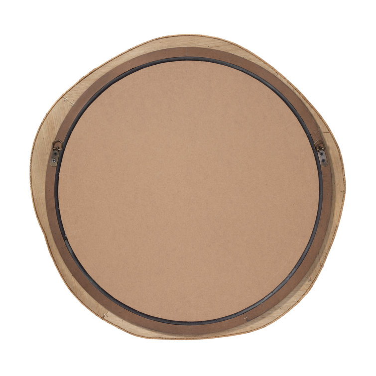 River Organic Round Wood & Rattan Wall Mirror in Cream and Beige