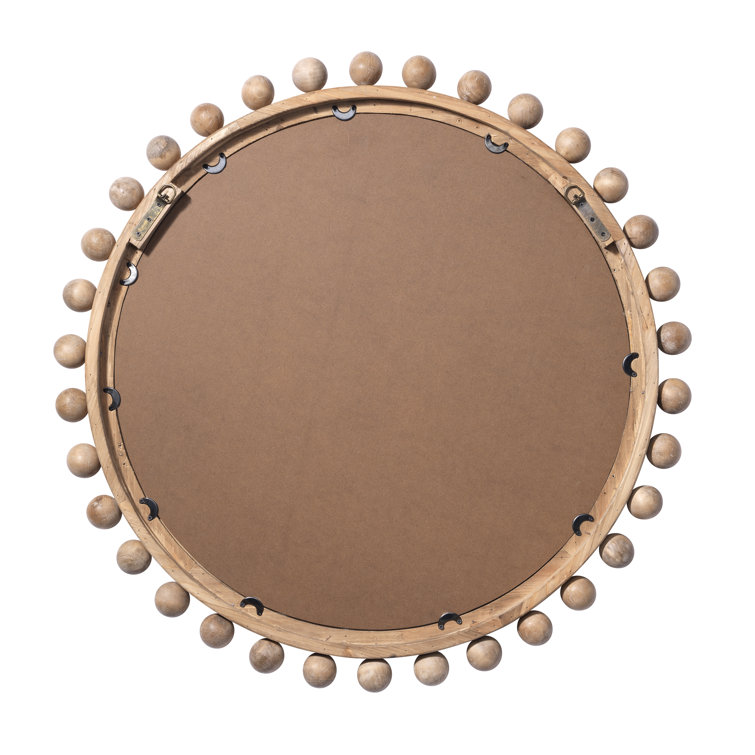 Orion Round Light Wood Mirror with Gold Ornamental Beads