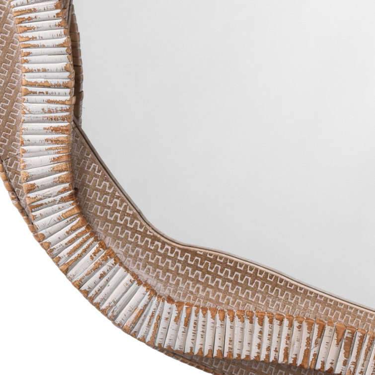 River Organic Round Wood & Rattan Wall Mirror in Cream and Beige