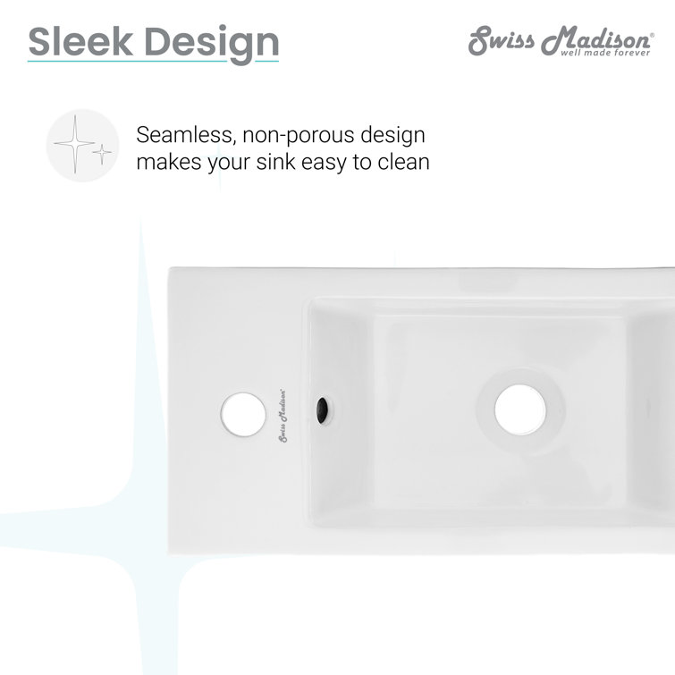 Glossy White Rectangular Ceramic Wall-Mount Sink with Left Faucet