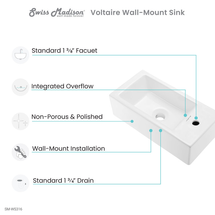 Voltaire 19.5 x 10 White Ceramic Wall-Mount Sink