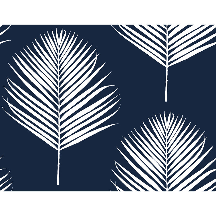 Midnight Blue and White Vinyl Palm Leaf Peel and Stick Wallpaper