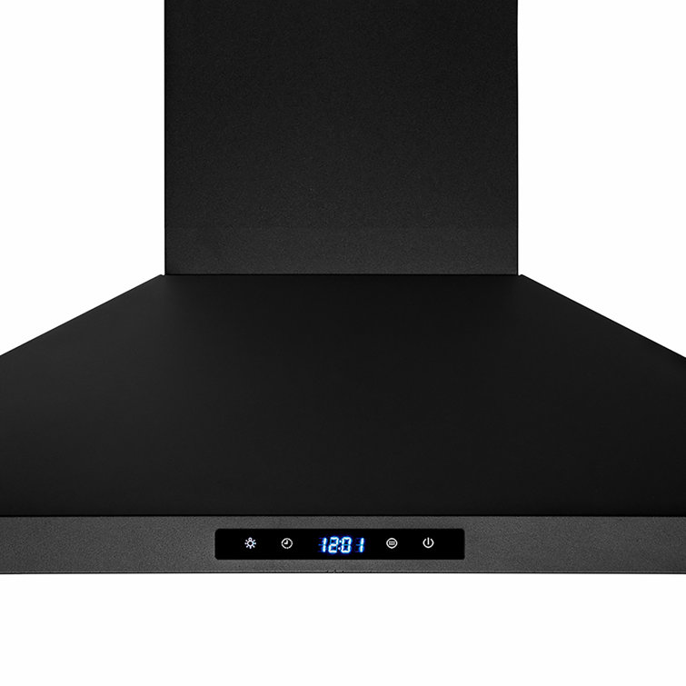 30'' Black Stainless Steel Convertible Island Range Hood with LED Lights