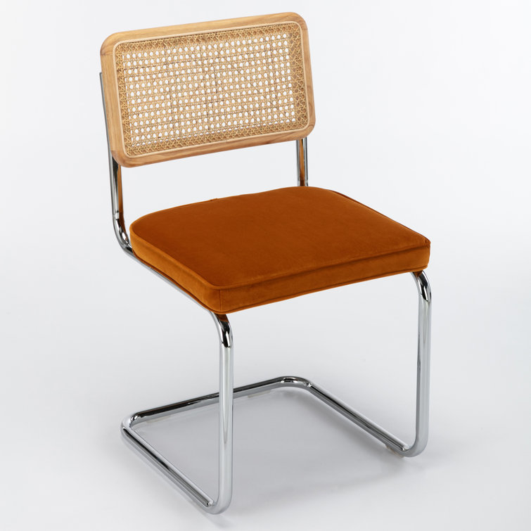 Cognac Velvet and Chrome Upholstered Side Chair Set