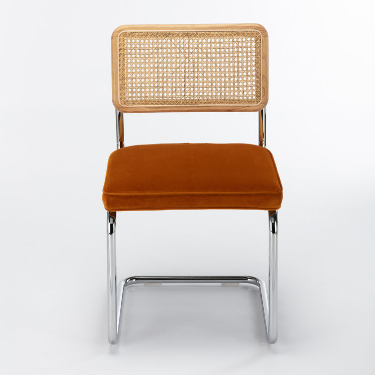 Cognac Velvet and Chrome Upholstered Side Chair Set