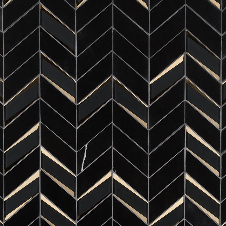 Verona Polished Black Marble Chevron Mosaic Tile