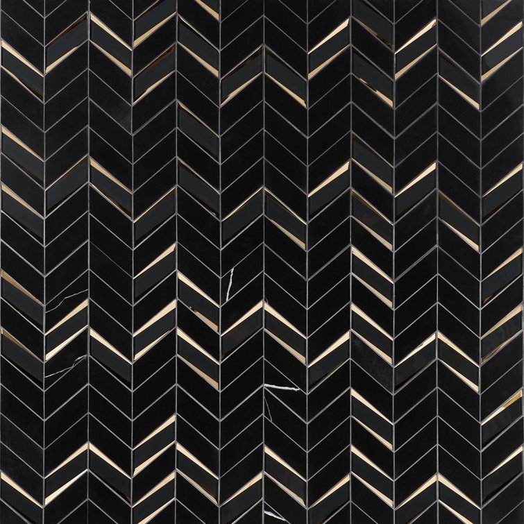 Verona Polished Black Marble Chevron Mosaic Tile