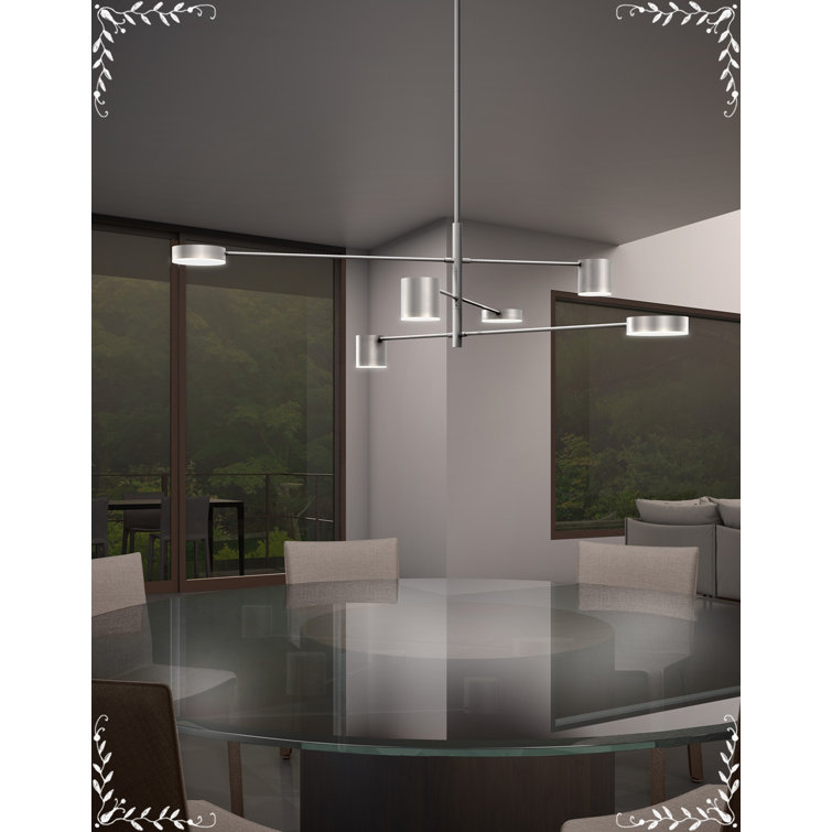 Counterpoint Bright Satin Aluminum 6-Light LED Sputnik Linear Chandelier