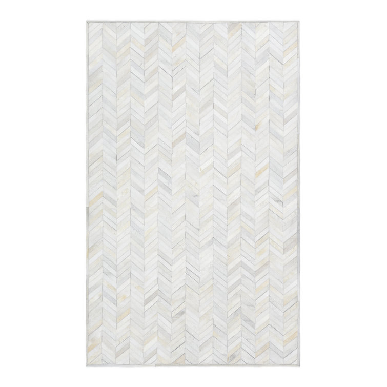 Meir Handmade Ivory Geometric 9' x 12' Wool & Cowhide Rug