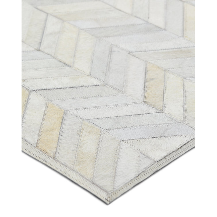Meir Handmade Ivory Geometric 9' x 12' Wool & Cowhide Rug