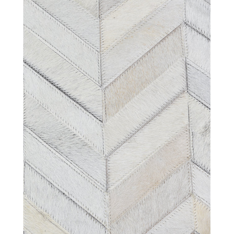 Meir Handmade Ivory Geometric 9' x 12' Wool & Cowhide Rug