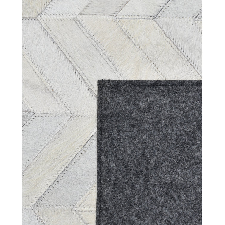 Meir Handmade Ivory Geometric 9' x 12' Wool & Cowhide Rug