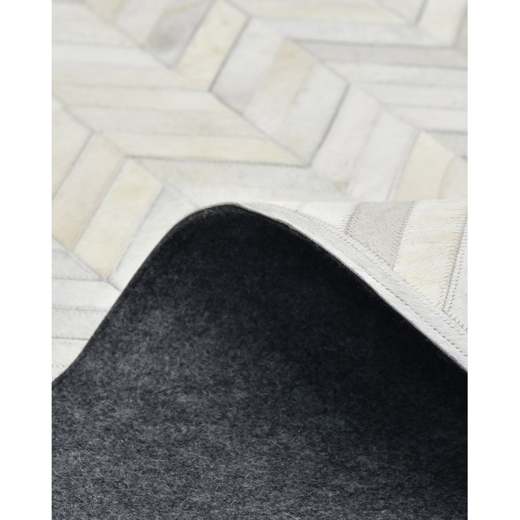 Meir Handmade Ivory Geometric 9' x 12' Wool & Cowhide Rug
