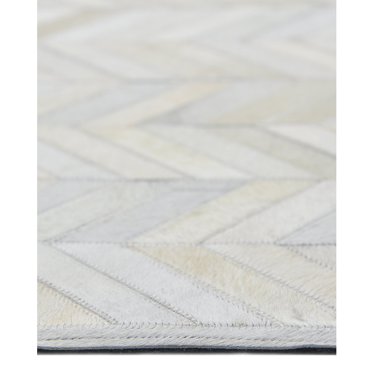 Meir Handmade Ivory Geometric 9' x 12' Wool & Cowhide Rug