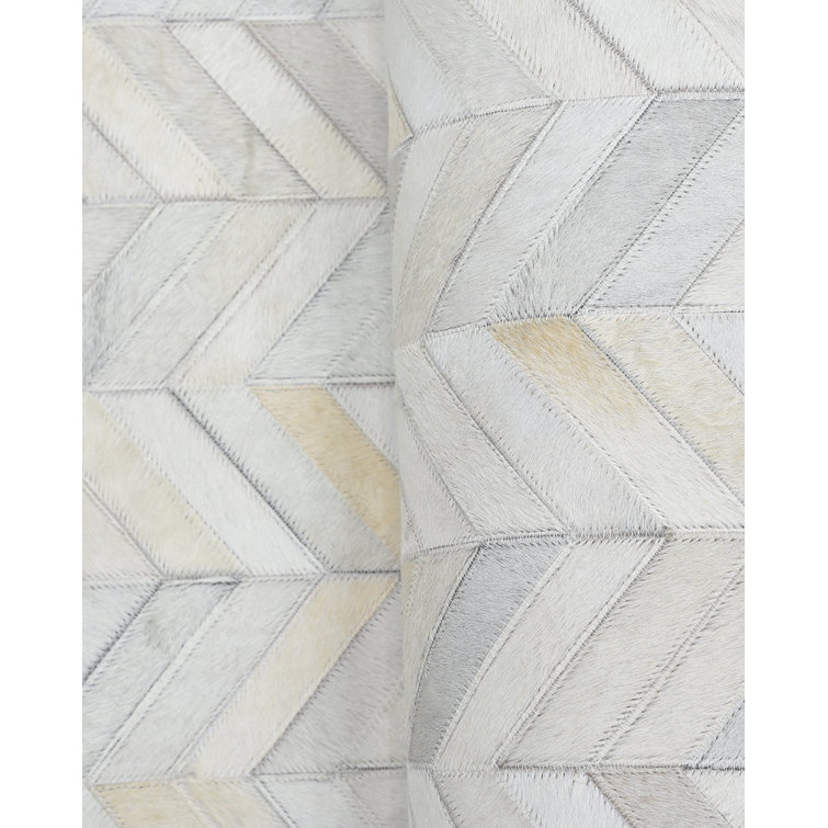 Meir Handmade Ivory Geometric 9' x 12' Wool & Cowhide Rug