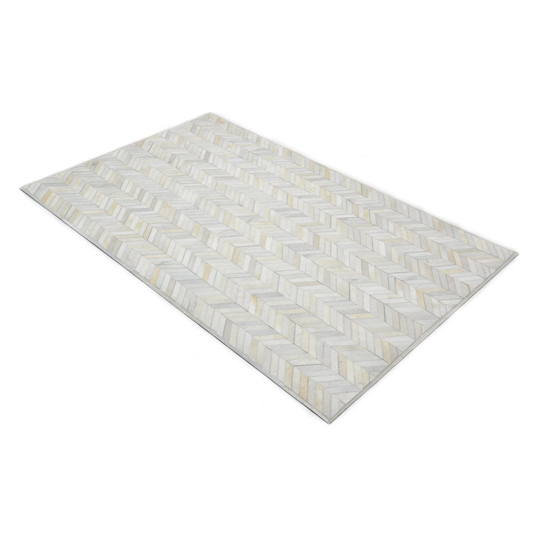 Meir Handmade Ivory Geometric 9' x 12' Wool & Cowhide Rug