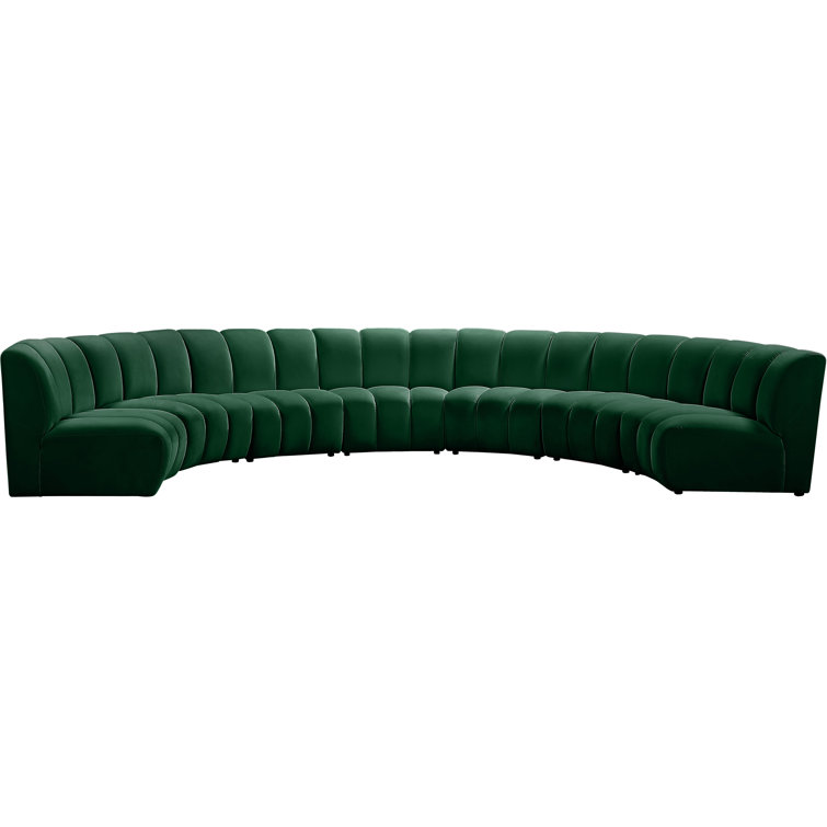 Green Velvet Tufted Seven Piece Sectional Sofa