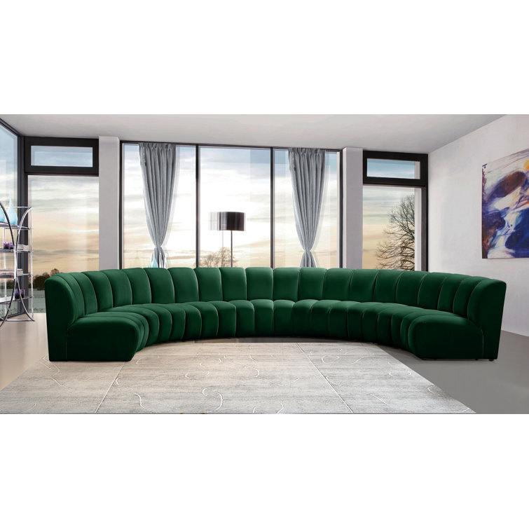 Green Velvet Tufted Seven Piece Sectional Sofa