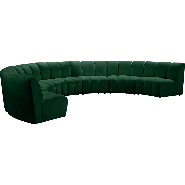 Green Velvet Tufted Seven Piece Sectional Sofa
