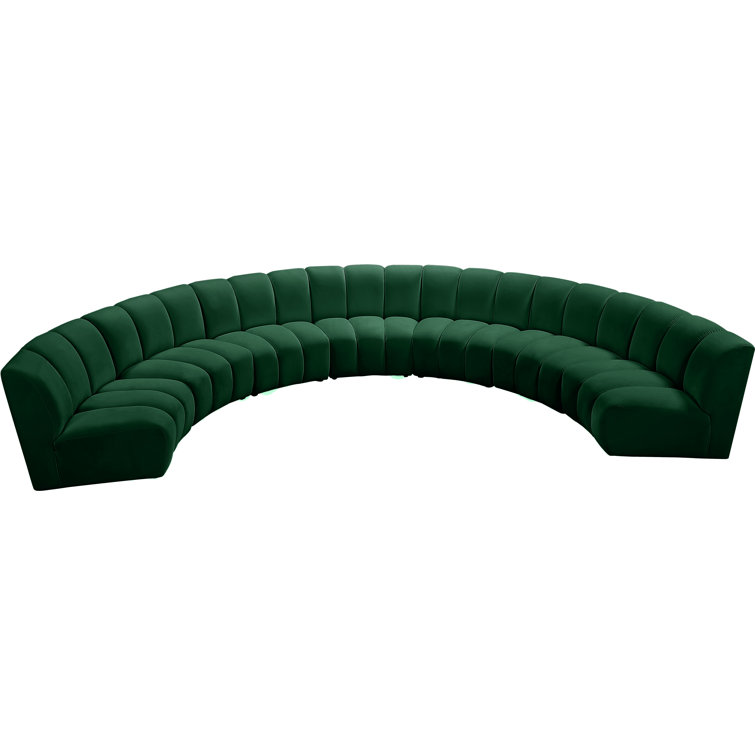 Green Velvet Tufted Seven Piece Sectional Sofa