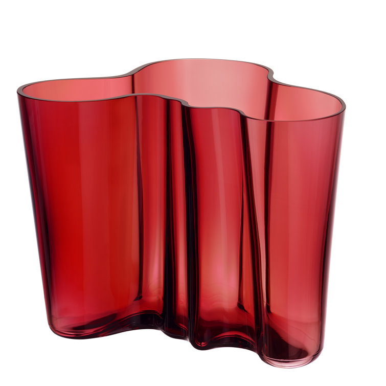 Red Glass Table Vase with Unique Design, 6.3" H
