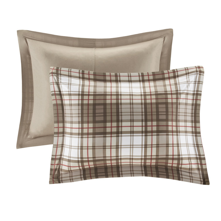 King Brown Plaid Microfiber Reversible Comforter Set