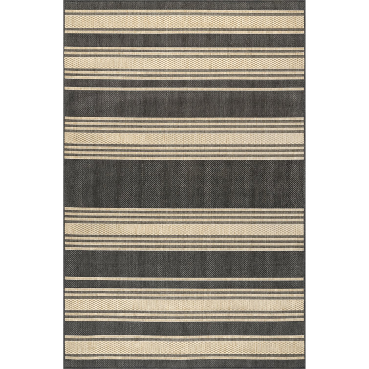 Charcoal Stripe 80" Easy-Care Synthetic Indoor/Outdoor Rug