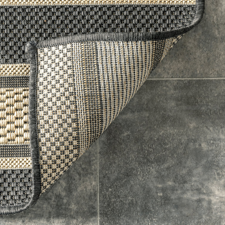 Charcoal Stripe 80" Easy-Care Synthetic Indoor/Outdoor Rug