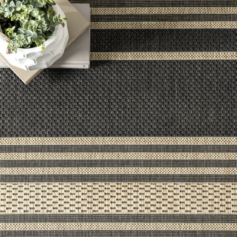 Charcoal Stripe 80" Easy-Care Synthetic Indoor/Outdoor Rug