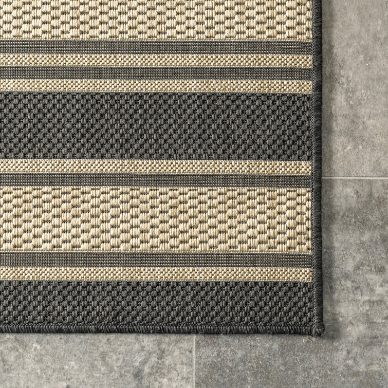 Charcoal Stripe 80" Easy-Care Synthetic Indoor/Outdoor Rug