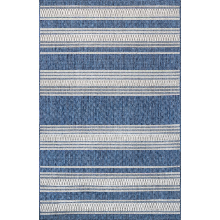 Coastal Charm Blue Stripe Synthetic Washable Area Rug - 62"x24"