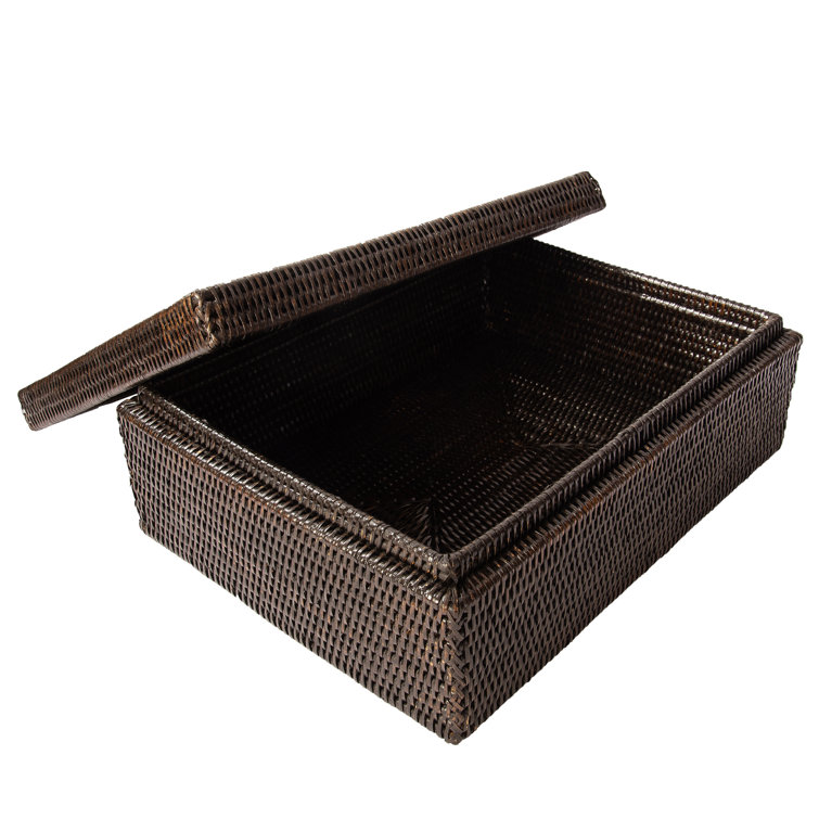 Handwoven Burmese Rattan Rectangle Storage Box with Lid