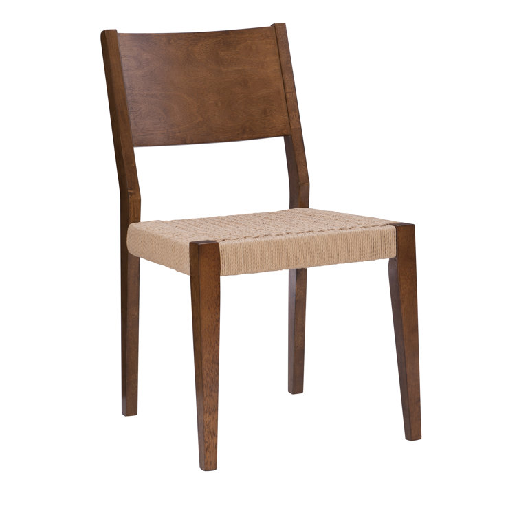 Midcentury Modern Brown Dining Chair with Woven Rope Seat