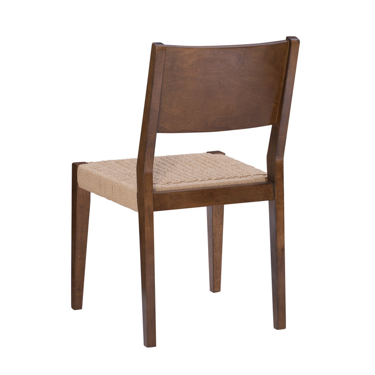 Midcentury Modern Brown Dining Chair with Woven Rope Seat