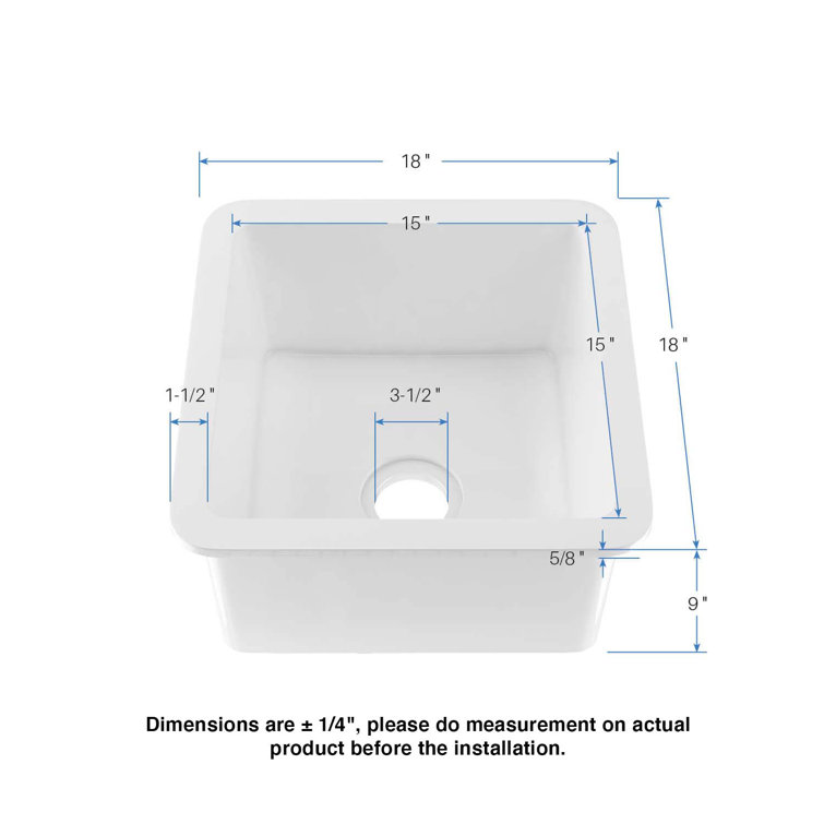 Cubic 18'' White Fireclay Undermount Single Bowl Kitchen Sink