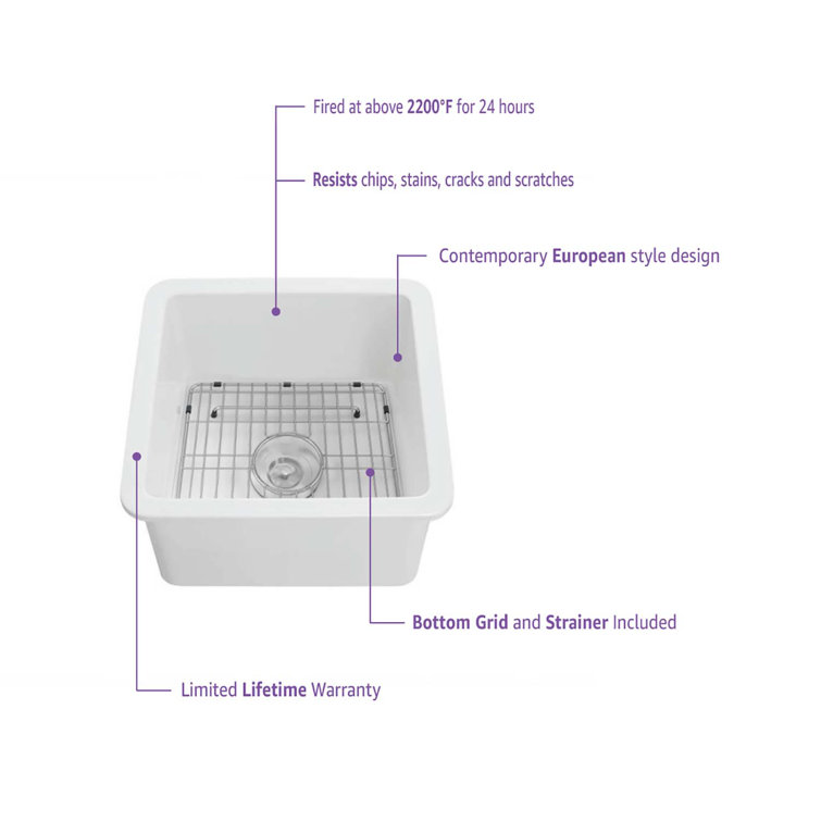 Cubic 18'' White Fireclay Undermount Single Bowl Kitchen Sink