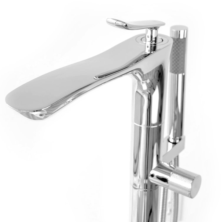 Polished Chrome Freestanding Tub Filler with Handheld Shower