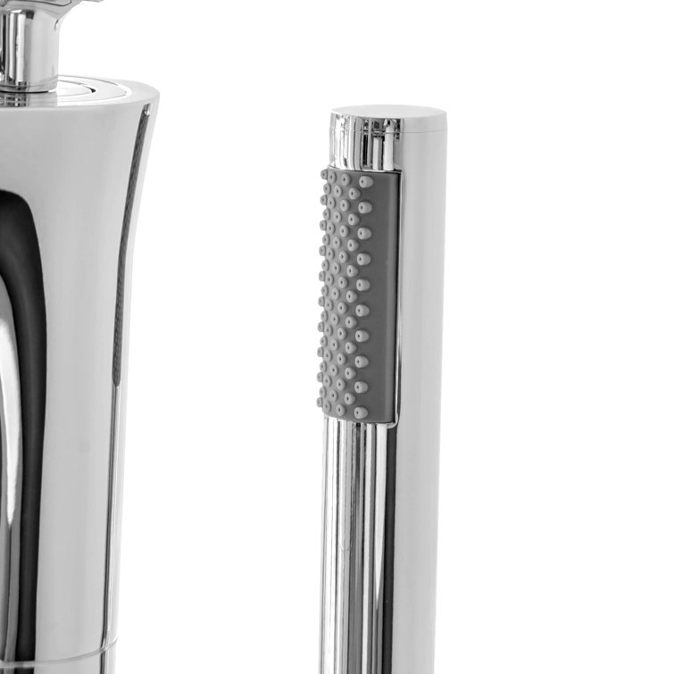 Polished Chrome Freestanding Tub Filler with Handheld Shower