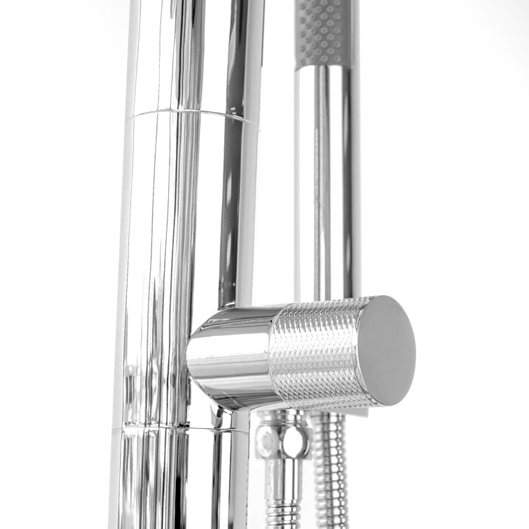 Polished Chrome Freestanding Tub Filler with Handheld Shower