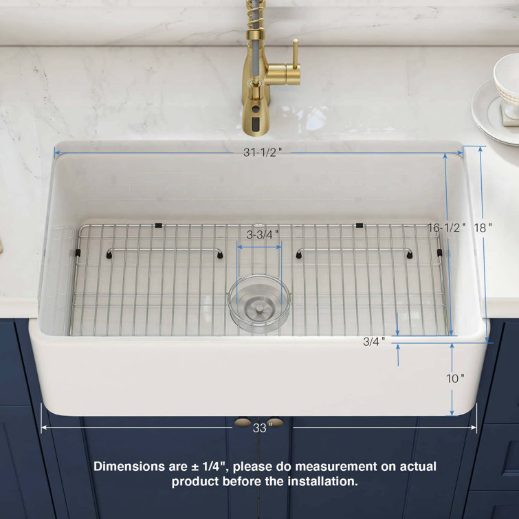 Pure White 33" Fireclay Single Bowl Farmhouse Kitchen Sink